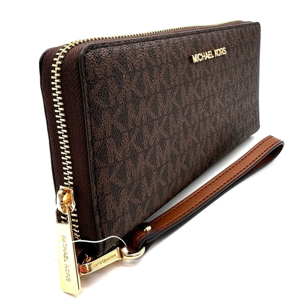 Michael Kors Large Continental Wallet Wristlet Leather Brown